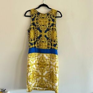 Tibi Silk Colorblock Horseshoe Crab Print Sleeveless Shift Dress Sz 6